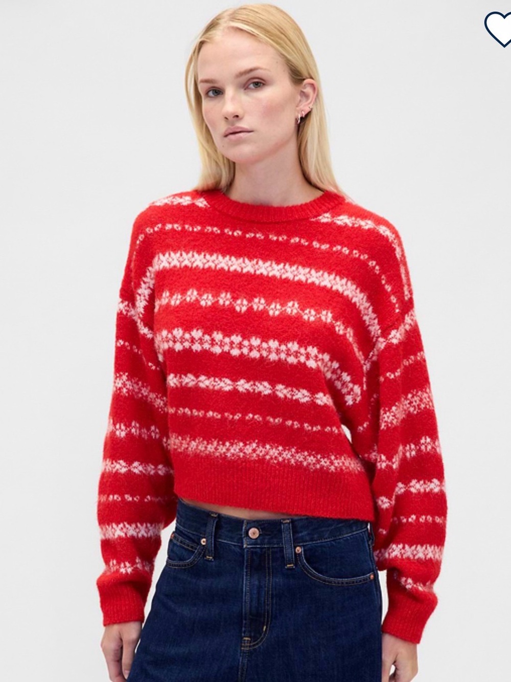 GAP Red and White Patterned Crewneck Sweater